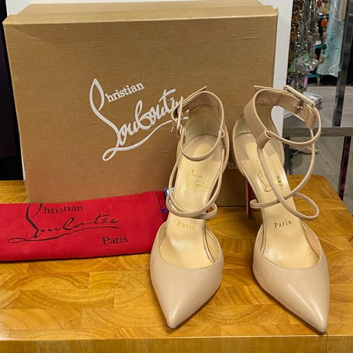 Christian Louboutin Nude Suzanna 100 Strappy Heels Size 36.5 US 6 Box