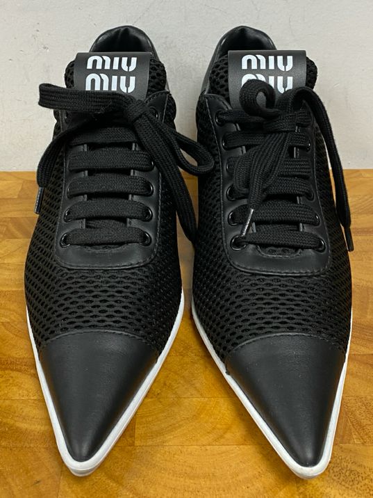 Rare Miu Miu Black Mesh Sneaker Kitten Heels Size 38.5 US 8/8.5