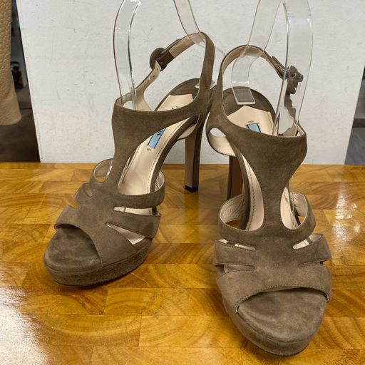 Prada Taupe Suede Platform Sandals Size 37.5