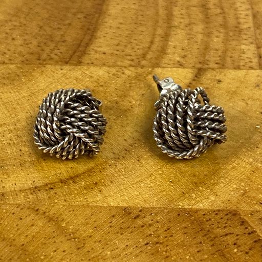 Tiffany & Co. Sterling Silver Rope Knot Earrings + Pouch