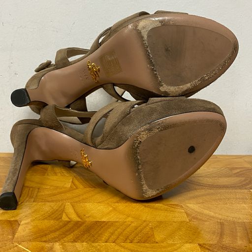 Prada Taupe Suede Platform Sandals Size 37.5