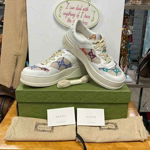 Women's Gucci Dali Platform Sneakers White Leather & Multicolor Size 39 + Box