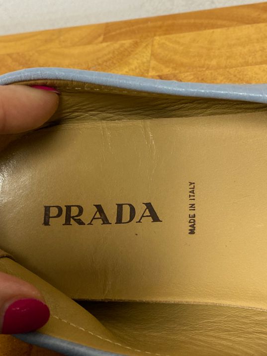 Prada Light Blue Pebbled Leather Loafers Size 38.5 US 8 8.5